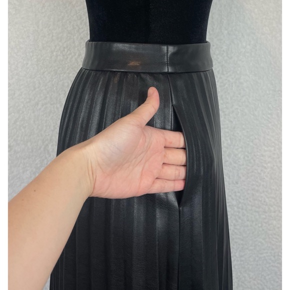 JONATHAN SIMKHAI • Black Vegan Leather Jayla Pleated Asymmetrical Midi Skirt, 2 - Picture 10 of 16